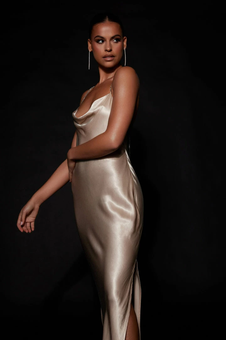 JLW Sera Diamante Maxi Dress With Low Back - Champagne DRESSES 4 JLW Sera Diamante Maxi Dress With Low Back - Champagne DRESSES