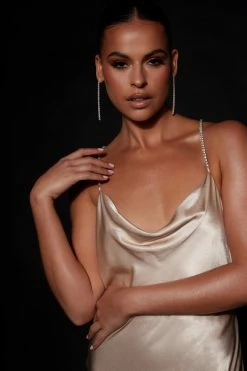 JLW Sera Diamante Maxi Dress With Low Back - Champagne DRESSES 14 JLW Sera Diamante Maxi Dress With Low Back - Champagne DRESSES