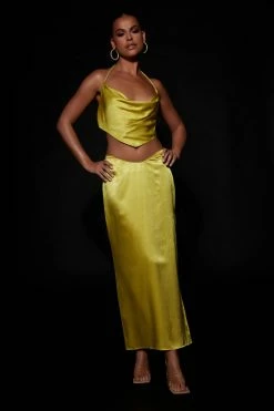 JLW Two Piece Sets Christie Diamante Rope Cowl Neck Top - Chartreuse