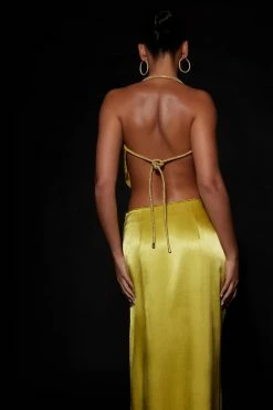 JLW Two Piece Sets Christie Diamante Rope Cowl Neck Top - Chartreuse