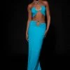 WXI Ruby Diamante Rope Ruched Maxi Skirt - Cyan Blue
