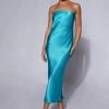JLW DRESSES Tyler Strapless Satin Midi Dress - Cyan Blue