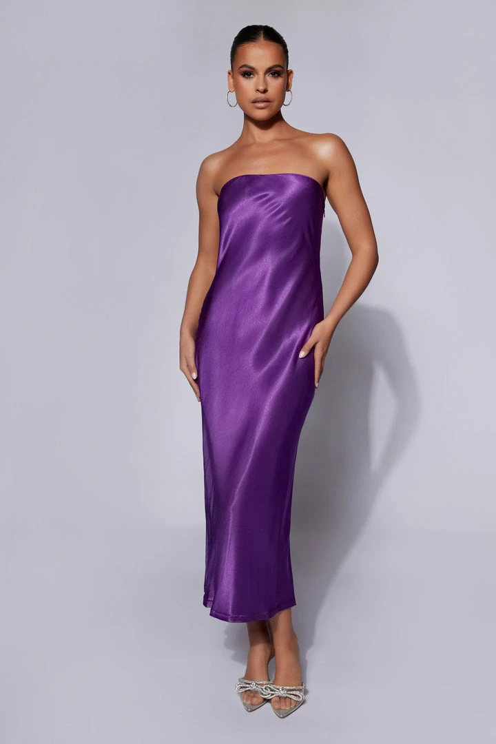 JLW Tyler Strapless Satin Midi Dress - Grape DRESSES 6 JLW Tyler Strapless Satin Midi Dress - Grape DRESSES
