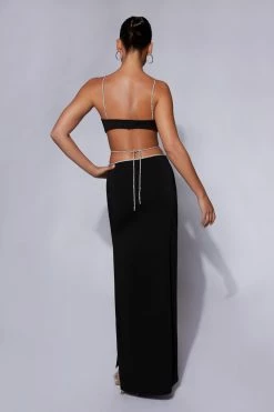 AMC Sweeney Diamante Maxi Skirt With Split - Black