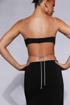 AMC Sweeney Diamante Maxi Skirt With Split - Black