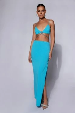 AMC Sweeney Diamante Bralette Top - Cyan Blue