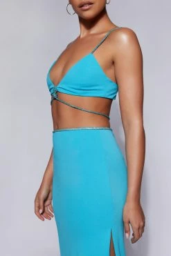 AMC Sweeney Diamante Bralette Top - Cyan Blue