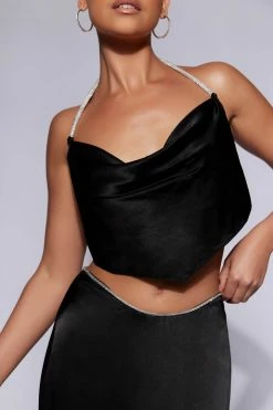 JLW Christie Diamante Rope Cowl Neck Top - Black Two Piece Sets