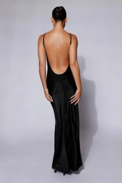 JLW Lucia Satin Cut Out Maxi Dress - Black DRESSES
