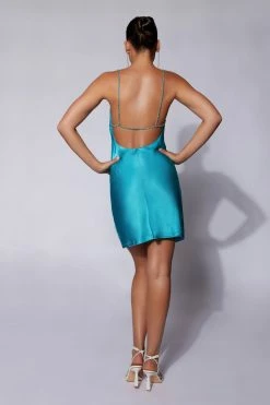 JLW Sofie Mini Rhinestone Strap Dress - Cyan Blue