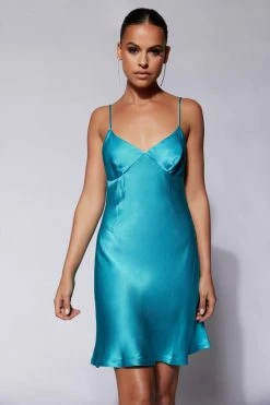 JLW DRESSES Porter Mini Slip Dress - Cyan Blue