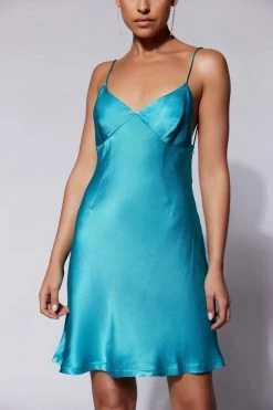 JLW DRESSES Porter Mini Slip Dress - Cyan Blue 12 JLW DRESSES Porter Mini Slip Dress - Cyan Blue