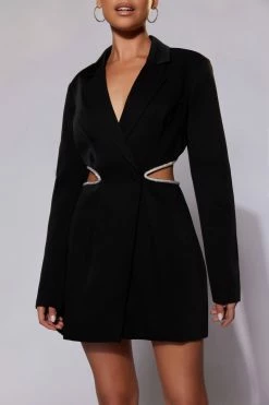 WNT DRESSES Shyann Diamante Cut Out Blazer Dress - Black