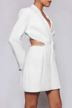 WNT DRESSES Shyann Diamante Cut Out Blazer Dress - White