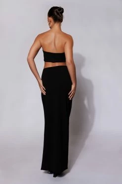 QNG Two Piece Sets Anastasia Diamante Rope Maxi Skirt With Split - Black