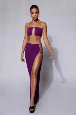 QNG Two Piece Sets Anastasia Diamante Rope Maxi Skirt With Split - Grape 16 QNG Two Piece Sets Anastasia Diamante Rope Maxi Skirt With Split - Grape