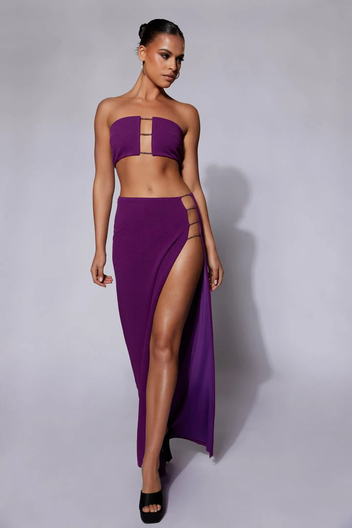 QNG Two Piece Sets Anastasia Diamante Rope Maxi Skirt With Split - Grape 1 QNG Two Piece Sets Anastasia Diamante Rope Maxi Skirt With Split - Grape
