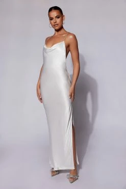 JLW Sera Diamante Maxi Dress With Low Back - White DRESSES