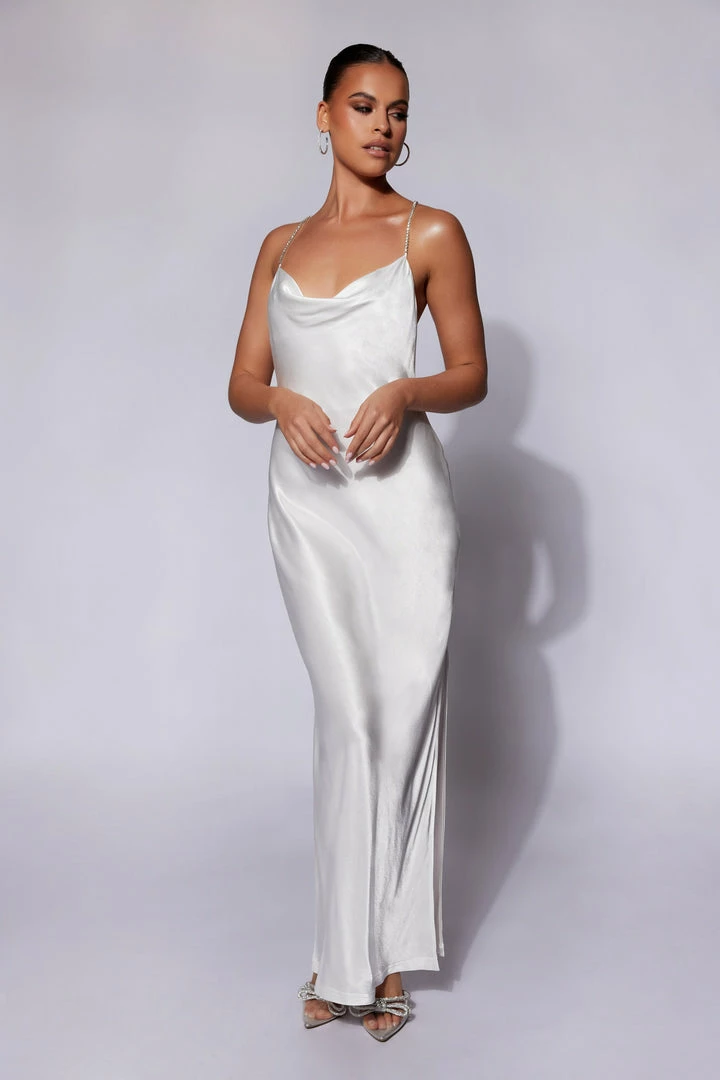 JLW Sera Diamante Maxi Dress With Low Back - White DRESSES 5 JLW Sera Diamante Maxi Dress With Low Back - White DRESSES