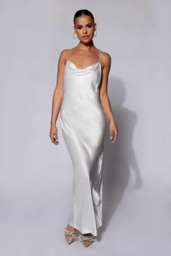 JLW Sera Diamante Maxi Dress With Low Back - White DRESSES 14 JLW Sera Diamante Maxi Dress With Low Back - White DRESSES