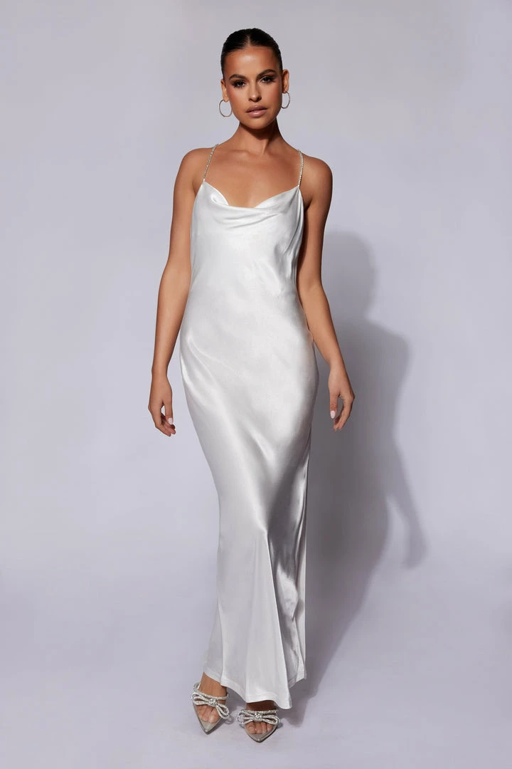 JLW Sera Diamante Maxi Dress With Low Back - White DRESSES 7 JLW Sera Diamante Maxi Dress With Low Back - White DRESSES