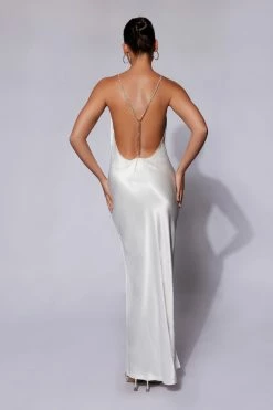 JLW Sera Diamante Maxi Dress With Low Back - White DRESSES