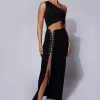 WXI Margot One Shoulder Midi Dress With Diamante Rope - Black