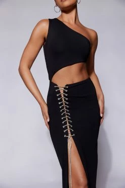 WXI Margot One Shoulder Midi Dress With Diamante Rope - Black 9 WXI Margot One Shoulder Midi Dress With Diamante Rope - Black