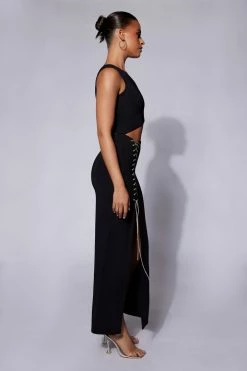 WXI Margot One Shoulder Midi Dress With Diamante Rope - Black 10 WXI Margot One Shoulder Midi Dress With Diamante Rope - Black