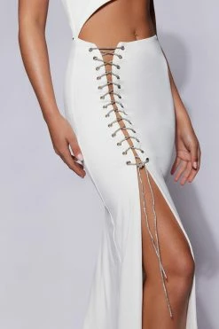 WXI Margot One Shoulder Midi Dress With Diamante Rope - White DRESSES 12 WXI Margot One Shoulder Midi Dress With Diamante Rope - White DRESSES