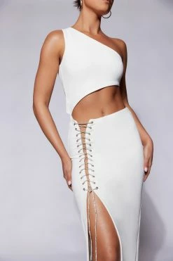 WXI Margot One Shoulder Midi Dress With Diamante Rope - White DRESSES 14 WXI Margot One Shoulder Midi Dress With Diamante Rope - White DRESSES