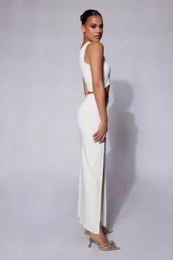 WXI Margot One Shoulder Midi Dress With Diamante Rope - White DRESSES 13 WXI Margot One Shoulder Midi Dress With Diamante Rope - White DRESSES