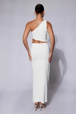 WXI Margot One Shoulder Midi Dress With Diamante Rope - White DRESSES 11 WXI Margot One Shoulder Midi Dress With Diamante Rope - White DRESSES