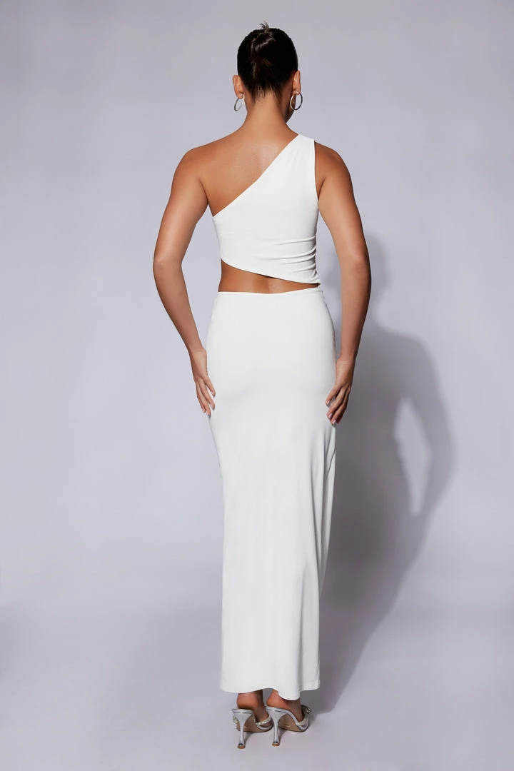 WXI Margot One Shoulder Midi Dress With Diamante Rope - White DRESSES 3 WXI Margot One Shoulder Midi Dress With Diamante Rope - White DRESSES