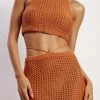 SKY Two Piece Sets Raquel Crochet Lace Up Back Top - Burnt Orange