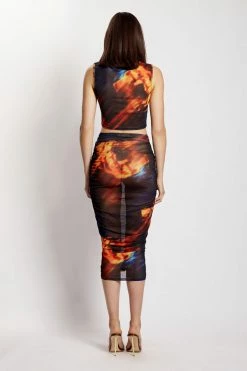 ROM Nessa Mesh Ruched Midaxi Skirt - Abstract Floral Two Piece Sets