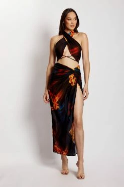 ROM Two Piece Sets Georgia Printed Chiffon Wrap Split Skirt - Abstract Floral