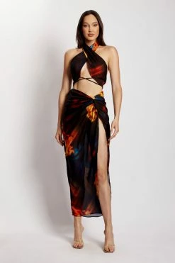 ROM Shannon Printed Wrap Chiffon Top - Abstract Floral