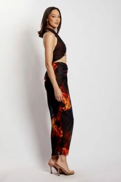 ROM Two Piece Sets Georgia Printed Chiffon Wrap Split Skirt - Abstract Floral