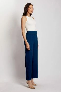 QNG All Bottoms Natasha Wide Leg Pants With Waistband - Navy 20 QNG All Bottoms Natasha Wide Leg Pants With Waistband - Navy
