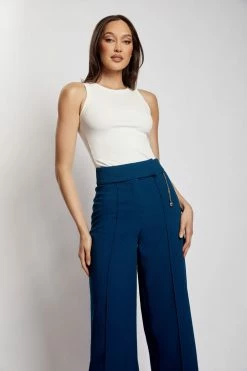 QNG All Bottoms Natasha Wide Leg Pants With Waistband - Navy 19 QNG All Bottoms Natasha Wide Leg Pants With Waistband - Navy