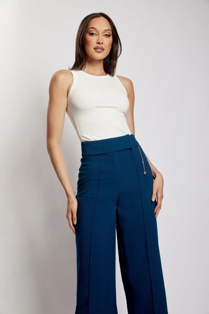 QNG All Bottoms Natasha Wide Leg Pants With Waistband - Navy 9 QNG All Bottoms Natasha Wide Leg Pants With Waistband - Navy