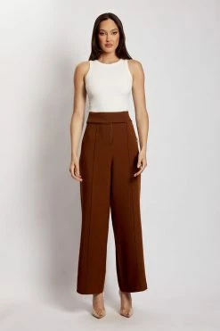 QNG Natasha Wide Leg Pants With Waistband - Chocolate 17 QNG Natasha Wide Leg Pants With Waistband - Chocolate