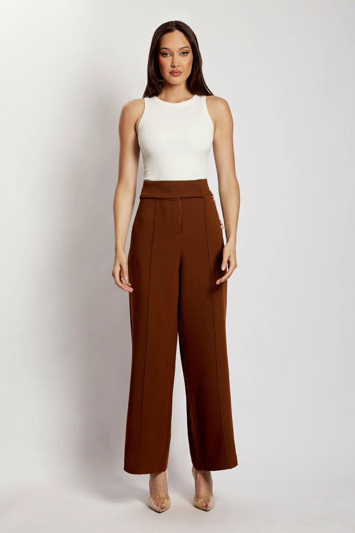 QNG Natasha Wide Leg Pants With Waistband - Chocolate 7 QNG Natasha Wide Leg Pants With Waistband - Chocolate
