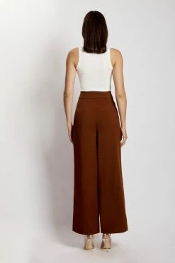 QNG Natasha Wide Leg Pants With Waistband - Chocolate 21 QNG Natasha Wide Leg Pants With Waistband - Chocolate