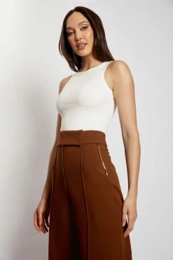 QNG Natasha Wide Leg Pants With Waistband - Chocolate 18 QNG Natasha Wide Leg Pants With Waistband - Chocolate