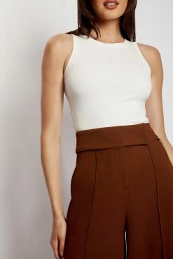 QNG Natasha Wide Leg Pants With Waistband - Chocolate 20 QNG Natasha Wide Leg Pants With Waistband - Chocolate