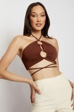 AMC Sabrina Ruched Halter Crop Top - Chocolate 19 AMC Sabrina Ruched Halter Crop Top - Chocolate