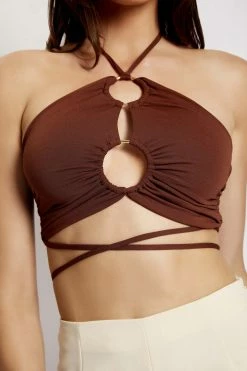 AMC Sabrina Ruched Halter Crop Top - Chocolate 22 AMC Sabrina Ruched Halter Crop Top - Chocolate