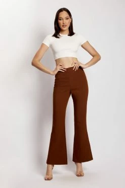 QNG All Bottoms Brooke Twill Kick Flare Pants - Chocolate